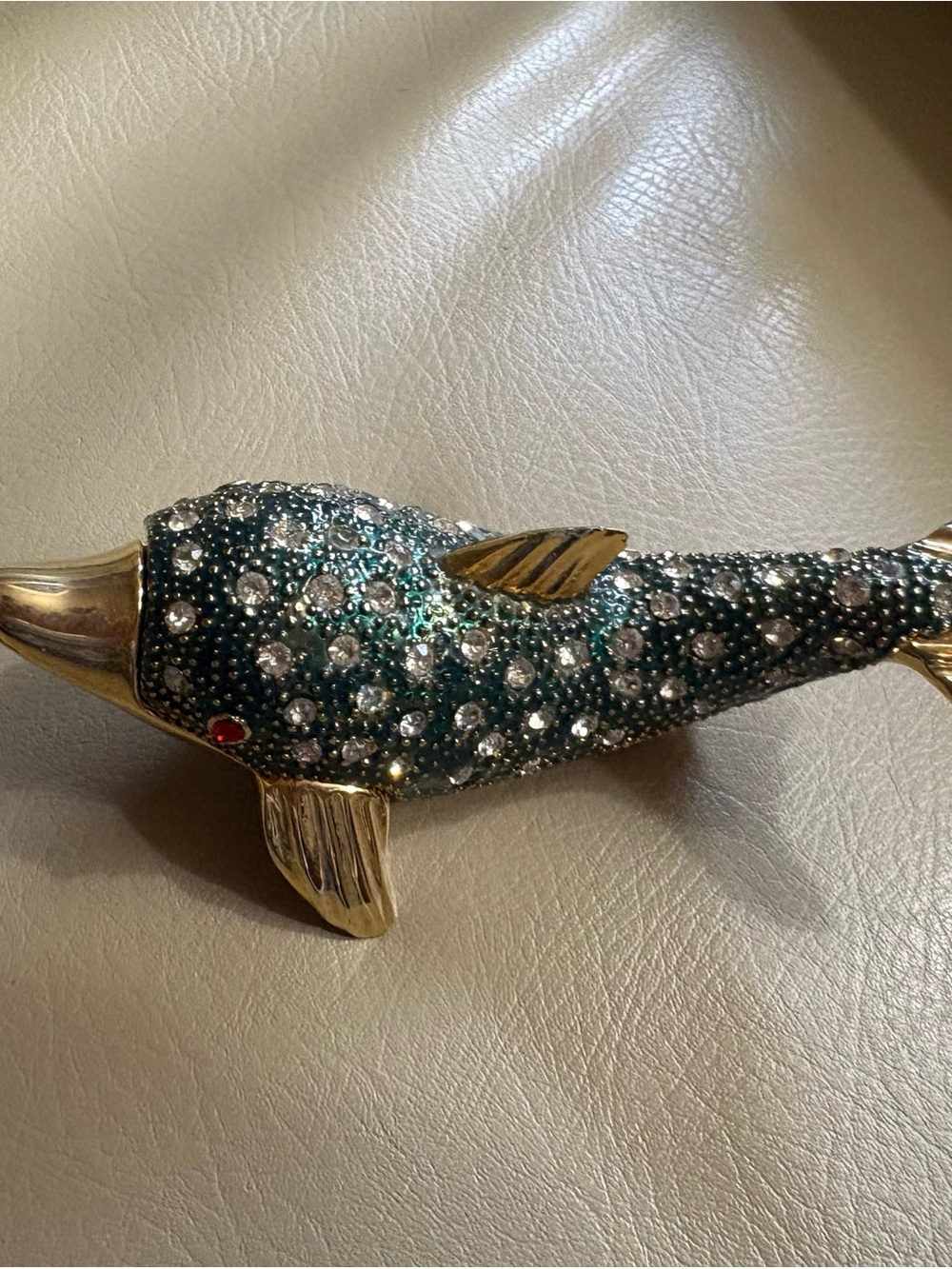 Vintage Jeweled Enameled Whale / Dolphin Trinket Box